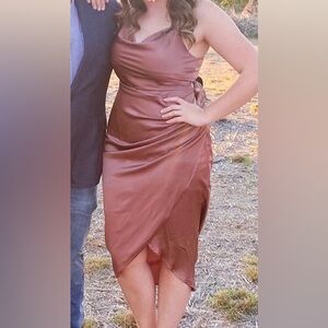 Fancy satin dress with slit